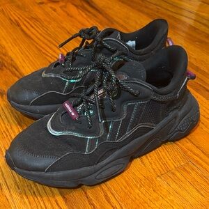 adidas Black Athletic Shoes with Purple Accents